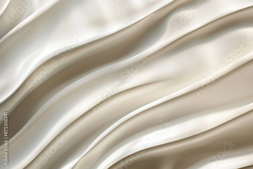 Smooth, shimmering white fabric ripples create a luxurious and elegant abstract composition with a soft glow and silky texture.