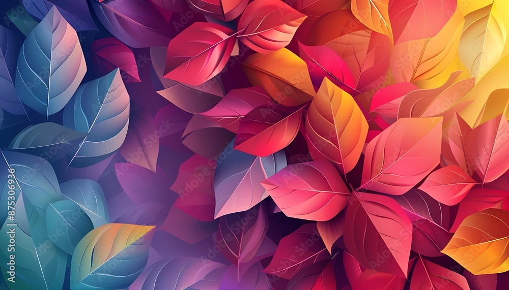 Colorful abstract background with geometric leaves and petals, creating a modern design for wall decor.
