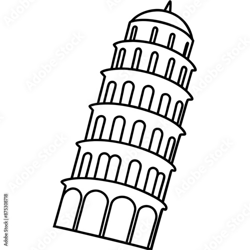 leaning tower outline coloring book page line art illustration digital drawing