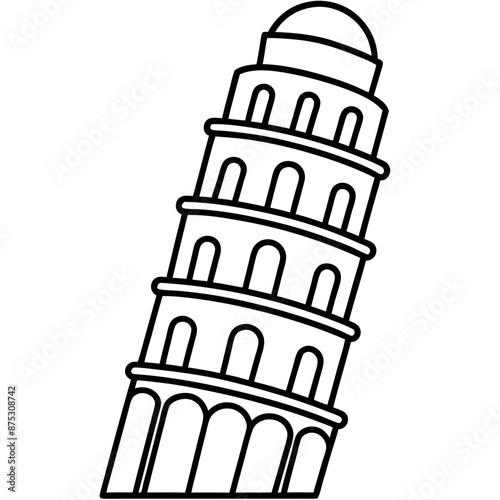 leaning tower outline coloring book page line art illustration digital drawing