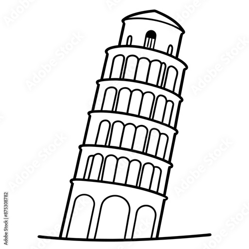 leaning tower outline coloring book page line art illustration digital drawing