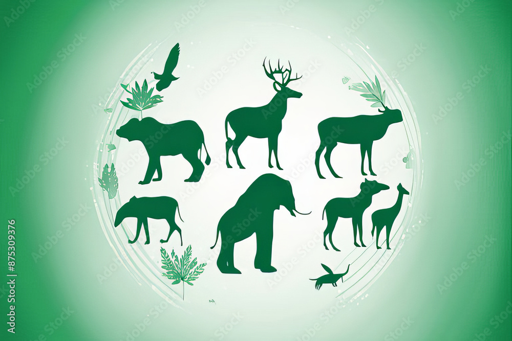 Obraz premium Celebrate World Animal Day 2024 World Wildlife Day with the animals WorldAnimalDay AnimalIcons Green