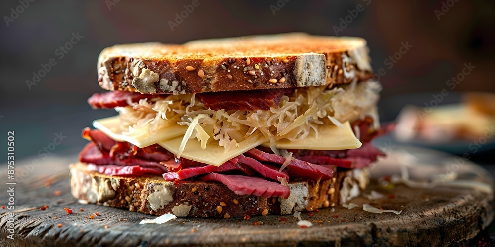 Delicious Reuben Sandwich with Rye Bread, Corned Beef, Sauerkraut, and Cheese. Concept Sandwiches, Food Photography, Lunch Ideas, Homemade Recipes, Comfort Food