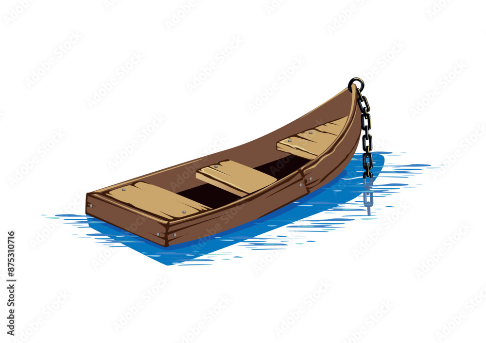 Old wooden boat with a forged chain. Vector illustration in cartoon style on a white background. Old wooden boat with a forged chain. Vector illustration in cartoon style on a white background.
