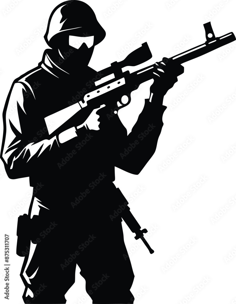 A Man with gun in hand silhouette illustration