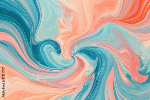 Colorful abstract background with swirling pastel patterns in peach pink, blue teal, and orange red, creating a dreamy atmosphere for digital backdrops.