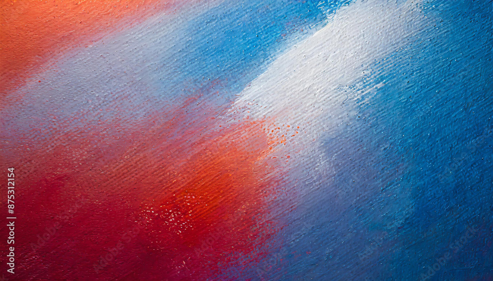 Naklejka premium Vivid Abstract Expression: Dynamic Brushstrokes of Red, White, and Blue on Canvas, Evoking a Sense of Movement and Energy. USA Flag Colors Patriotic Banner with Copy Space