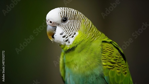 A yellow and blue parakeet sits on a branch photo