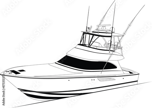 Boat Vector Line Art Illustration One Color