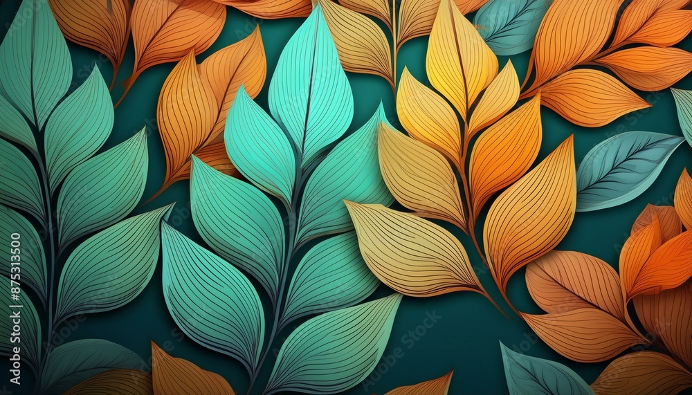 Pattern with leaves. Bright colorful background Pattern with leaves. Bright colorful background