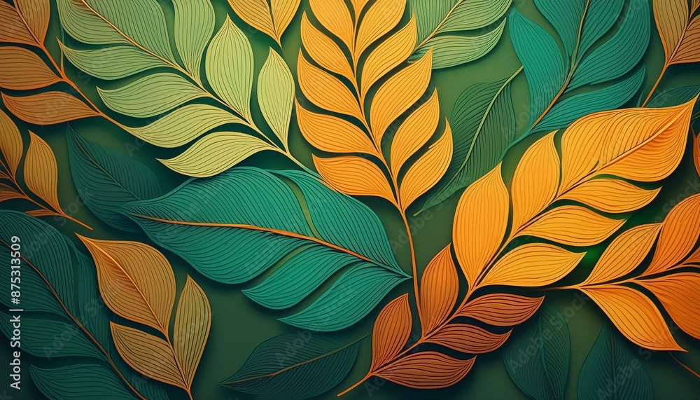 Pattern with leaves. Bright colorful background