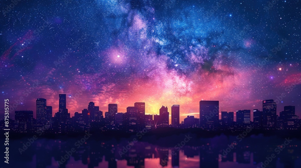 Fototapeta premium Cityscape Under a Starry Sky