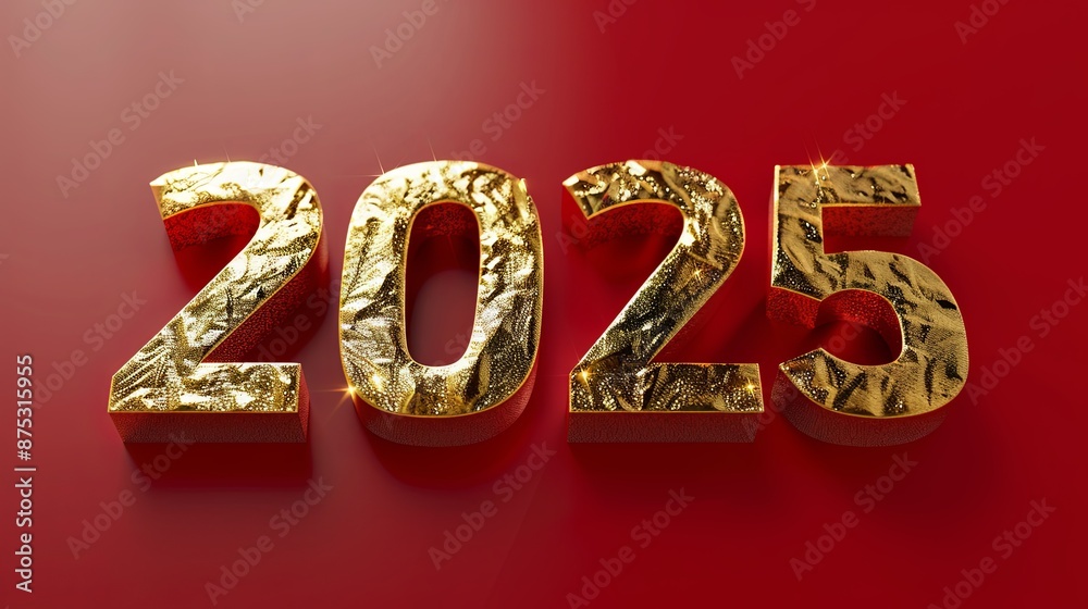 2025 Golden Year on Red Background. 2025 Golden Year on Red Background.