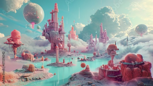 Surreal landscapes and dreamlike settings in an abstract 3D city  AI generated illustration
