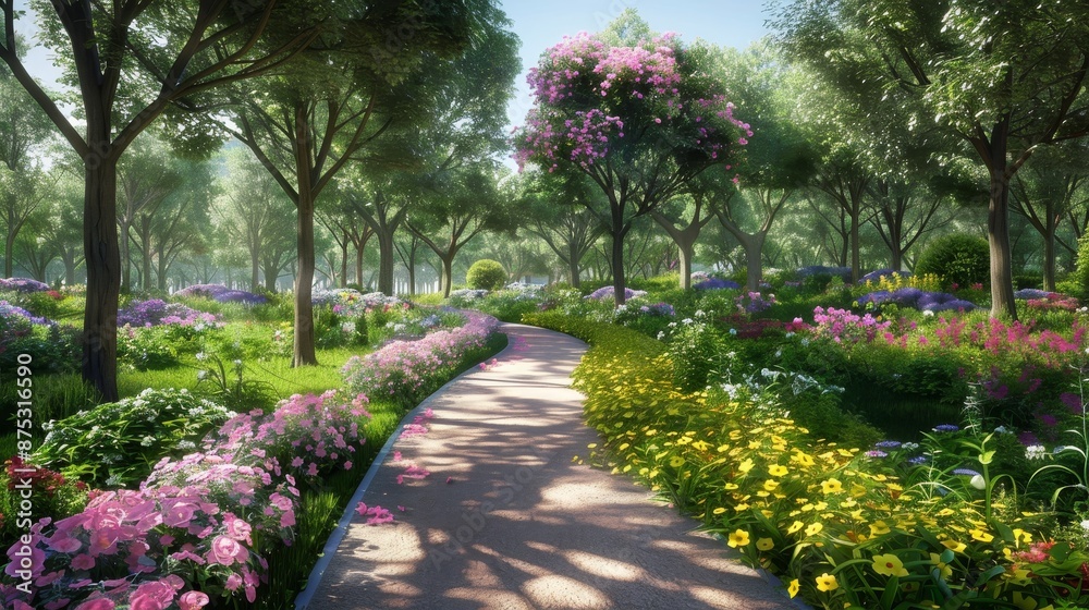 Fototapeta premium Taking a leisurely stroll through a 3D garden AI generated illustration