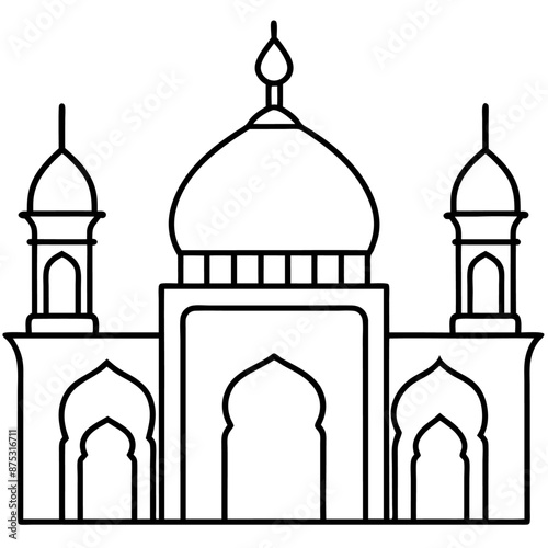 mosque outline coloring book page line art illustration digital drawing