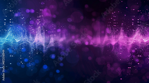 purple and blue particles as sound wave, abstract background