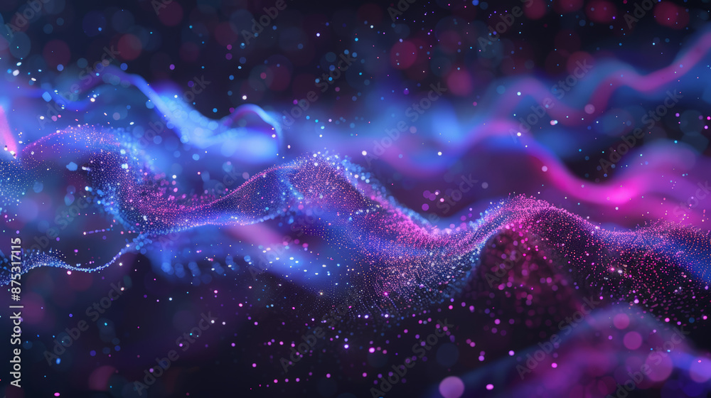 Fototapeta premium purple and blue particles as sound wave, abstract background