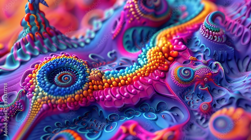 Trippy patterns and vibrant colors in a 3D render AI generated illustration Trippy patterns and vibrant colors in a 3D render AI generated illustration
