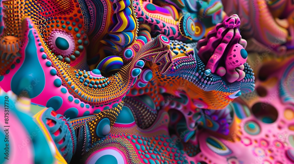 Trippy patterns and vibrant colors in a 3D abstract representation of family AI generated illustration Trippy patterns and vibrant colors in a 3D abstract representation of family AI generated illustration