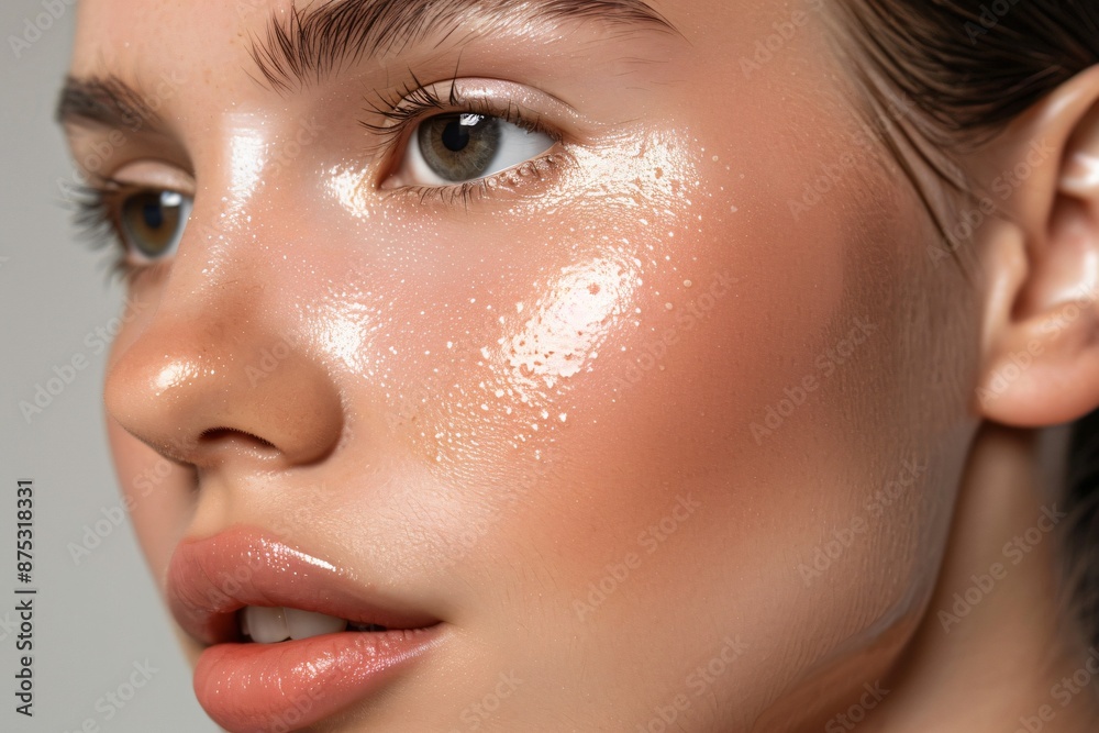 Fototapeta premium Close up of youthful skin treated with a botanical serum the even tone and glow illustrating the effects of the nutrient packed formula