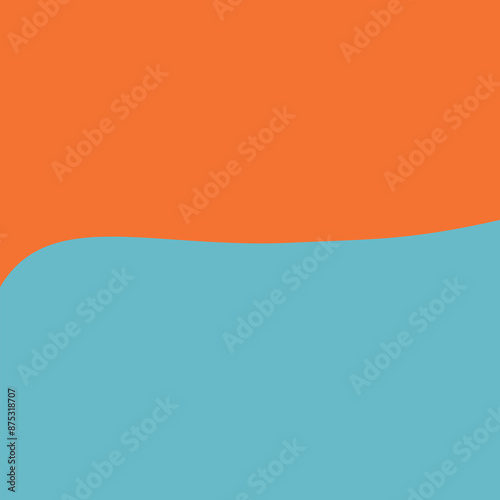 Illustration of bright orange and turquoise background divided by wave-like curves.
