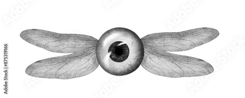 Eye with insect wings, surreal psychedelic chalk tattoo illustration photo