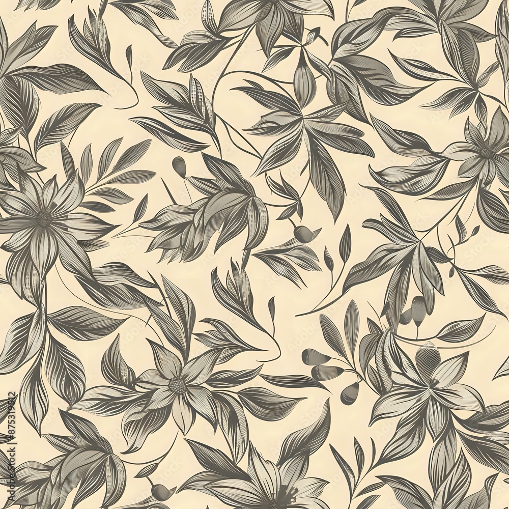 Botanical Dark Brown and Beige Pattern with Detailed Floral Elements Botanical Dark Brown and Beige Pattern with Detailed Floral Elements
