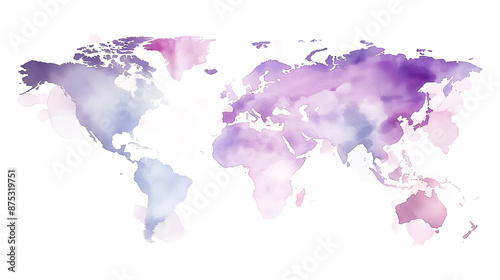 Watercolor world map stock isolated on a transparent background