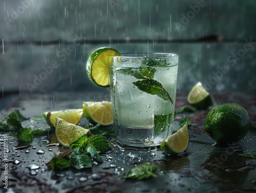 Refreshing Mint Lime Mojito Cocktail in Summer Setting photo