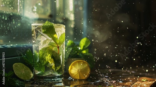 Refreshing Mint Lime Mojito Cocktail in Summer Setting photo