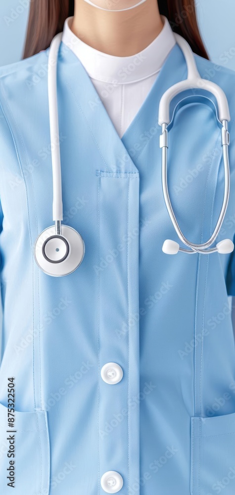 Healthcare professional in a blue uniform with a stethoscope, representing medical and healthcare roles. Close-up shot, high resolution. Healthcare professional in a blue uniform with a stethoscope, representing medical and healthcare roles. Close-up shot, high resolution.