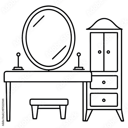 furniture, including a dressing table The dressing room is designed in an outline format