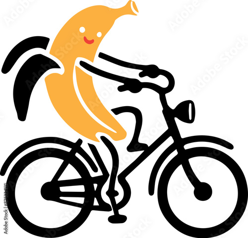 Playful cartoon of a banana character riding a bicycle, perfect for fun and whimsical designs, health, and fitness themes.
