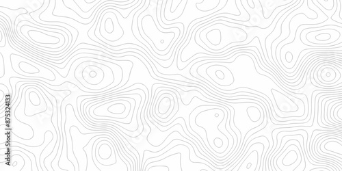 Vector white wave line geography landscape Topo contour map on white background. Geographic mountain relief diagram line wave carve pattern. Topographic world map contour lines map texture background.