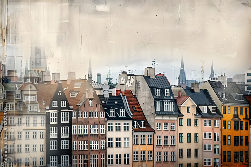 Fototapeta premium Buildings city ephemera border architecture backgrounds paper.