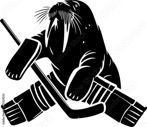 Vector illustration of a walrus playing ice hockey. Perfect for sports-themed designs and animal graphics. photo