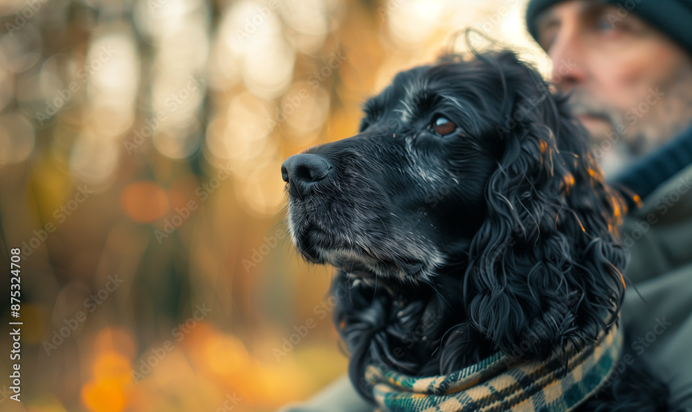 Dog Handler Enjoying a Peaceful Moment with a Black Cocker Spaniel Dog Handler Enjoying a Peaceful Moment with a Black Cocker Spaniel