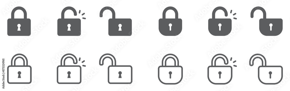 Set of lock icons. Security system, open and closed lock symbol. Vector. Set of lock icons. Security system, open and closed lock symbol. Vector.