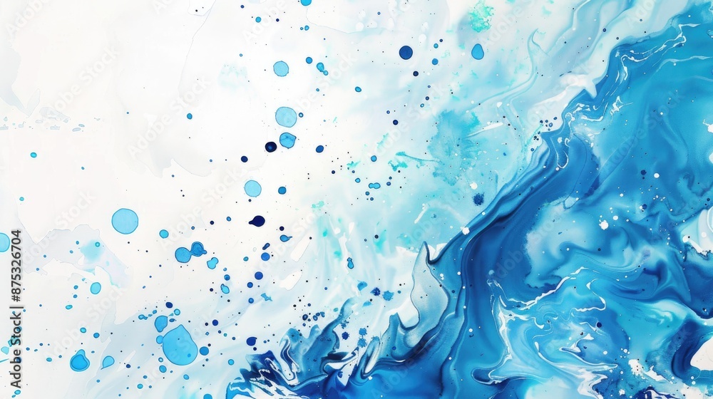 Splattered Watercolor Art with Blue Drops and Marble Effect Splattered Watercolor Art with Blue Drops and Marble Effect
