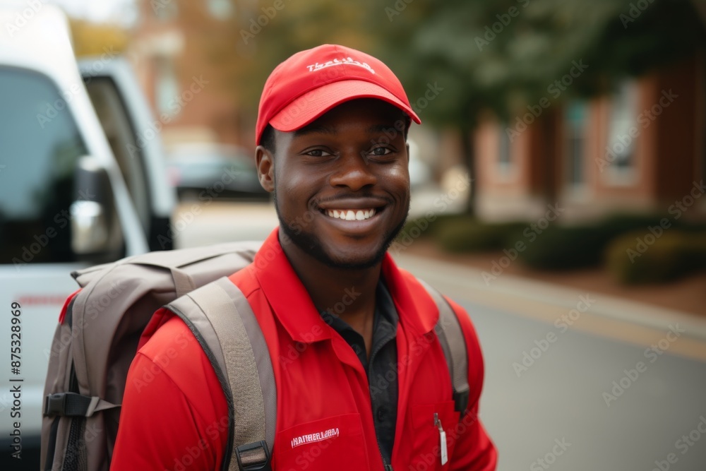Portrait of a smiling African American delivery man Portrait of a smiling African American delivery man