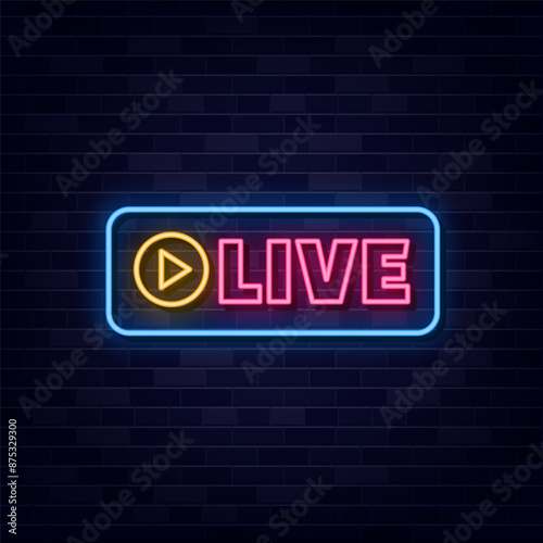 Live Neon Text Vector, Neon Sign Symbol, Light banner, Light art.