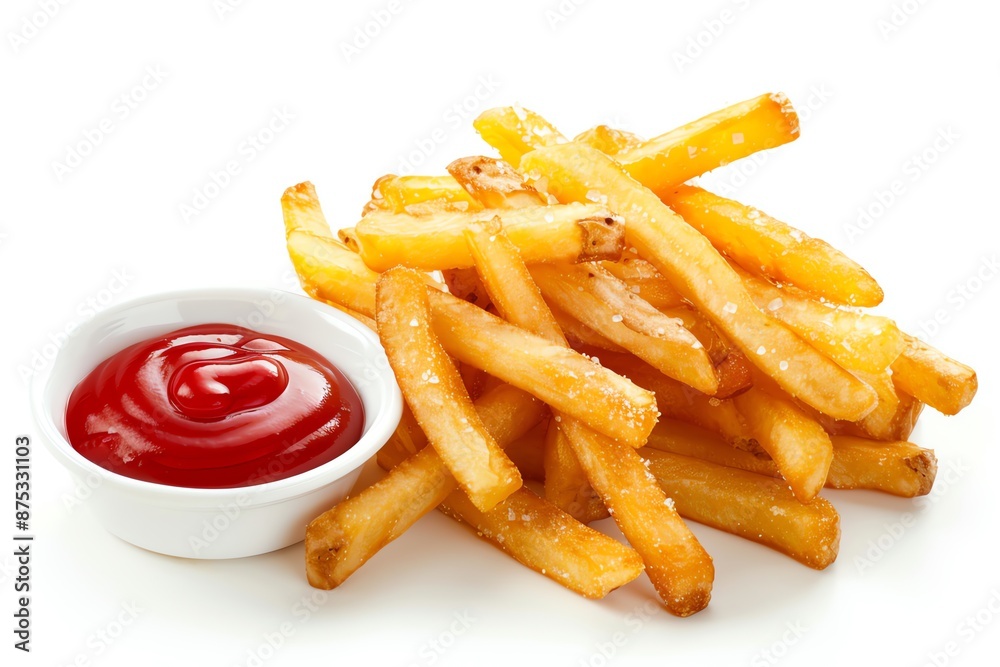 Golden, crispy French fries with a side of ketchup. Golden, crispy French fries with a side of ketchup.