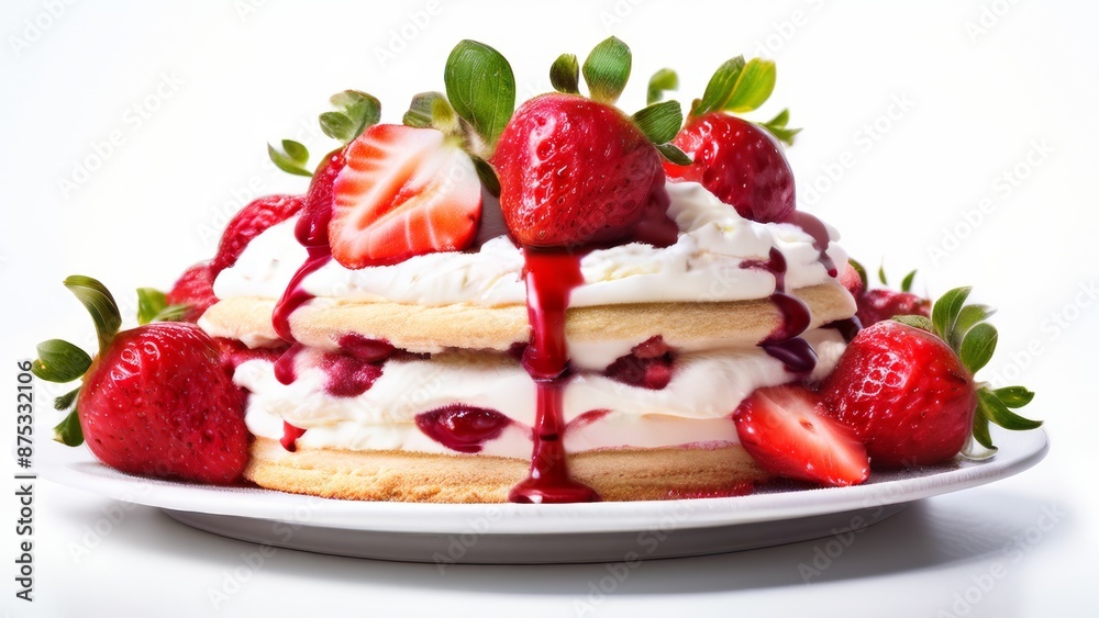 A beautiful 3-layer strawberry cake decorated with fresh berries. A beautiful 3-layer strawberry cake decorated with fresh berries.