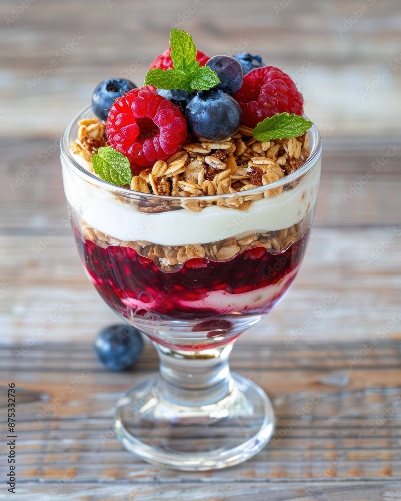 Raspberry and Blueberry Yogurt Parfait. Generative AI. Raspberry and Blueberry Yogurt Parfait. Generative AI.