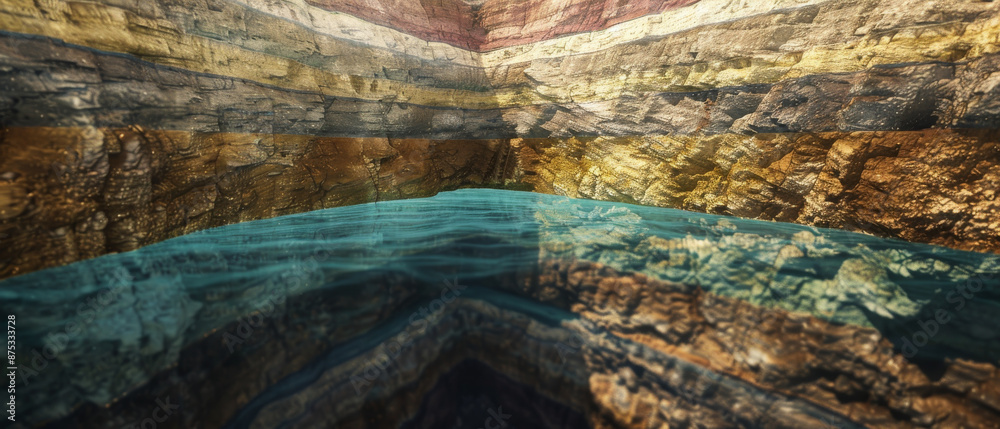 Naklejka premium A detailed geological cross-section showcasing layered rock formations with clear strata, visually representing geological history in vibrant colors.