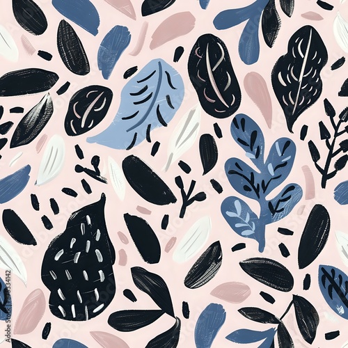 Versatile Hand-Drawn Leaf Pattern in Blue and Pink