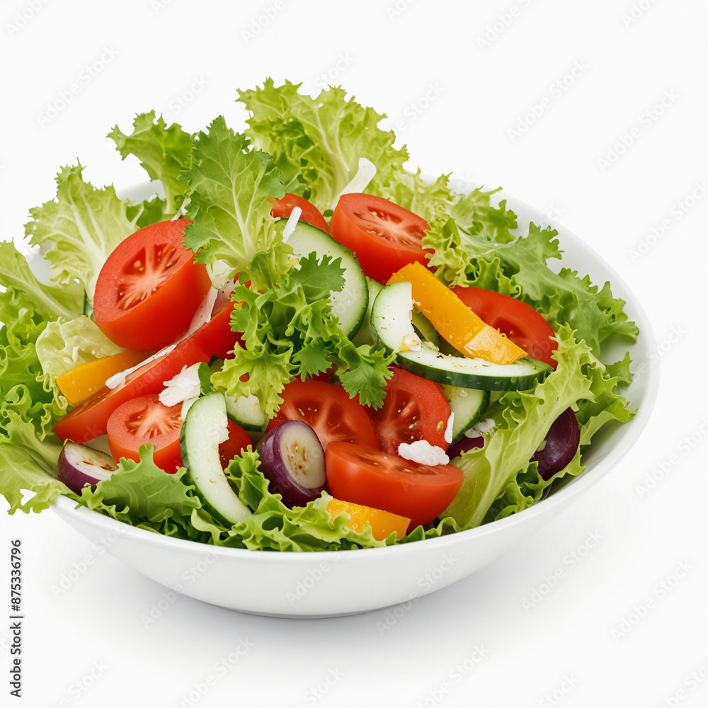 A splash of fresh vegetable salad,isolated on white background A splash of fresh vegetable salad,isolated on white background