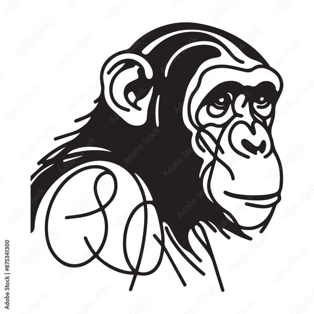 a single line sillahoutte chimpanzees a single line sillahoutte chimpanzees
