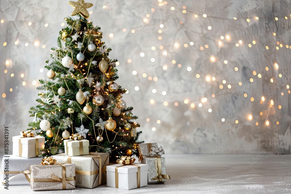 Christmas tree with presents and lights. Christmas tree with presents and lights.